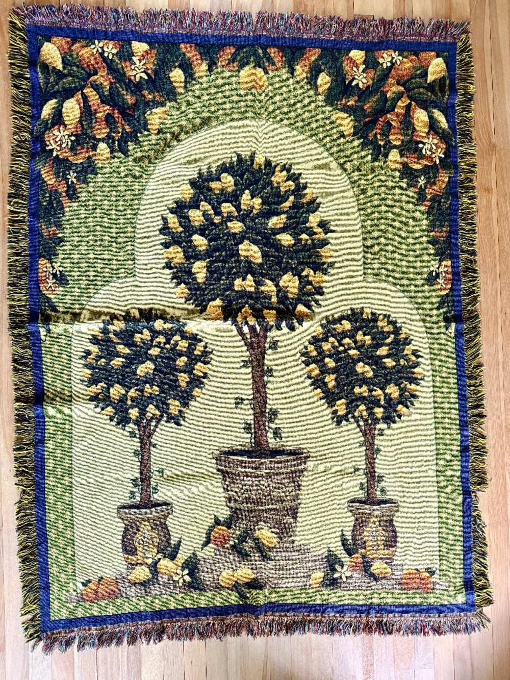 Vintage Lemon Tree Woven Tapestry Throw Blanket | Cottagecore Fruit